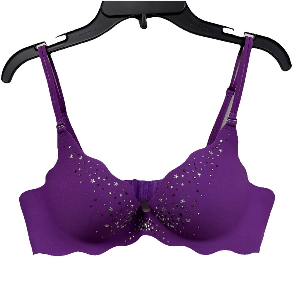 Victoria Secret Very Sexy Push Up Bra 36A Purple Rhinestone Stars